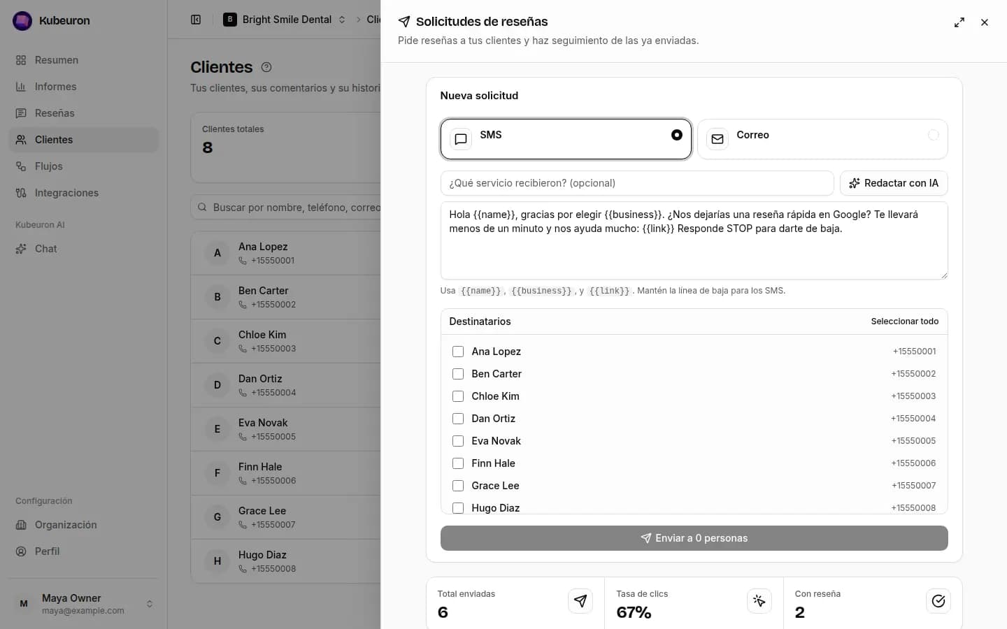 Consigue más reseñas en Google con solicitudes por SMS, WhatsApp y correo