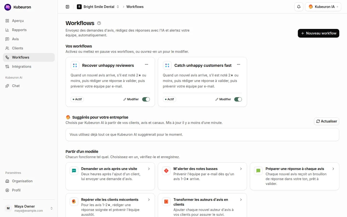 Automatisez demandes d'avis, brouillons de réponse et alertes